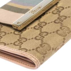 Gucci Beige/Pink GG Canvas French Flap Wallet