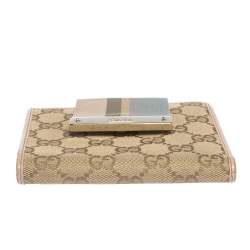 Gucci Beige/Pink GG Canvas French Flap Wallet