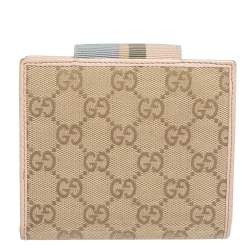 Gucci Beige/Pink GG Canvas French Flap Wallet