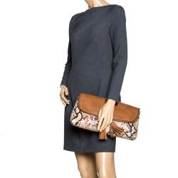 مملوكة مسبقًا Gucci Brown/Beige Leather and Python Marrakech Clutch