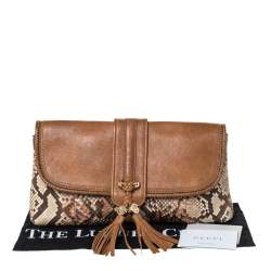 مملوكة مسبقًا Gucci Brown/Beige Leather and Python Marrakech Clutch