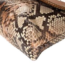 مملوكة مسبقًا Gucci Brown/Beige Leather and Python Marrakech Clutch