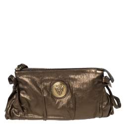 Pre Owned حقيبة كلتش غوتشي هيستريا جلد أخضر زيتوني ميتاليك