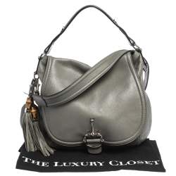 مملوكة مسبقًا Gucci Grey Leather Techno Horsebit Flap Hobo