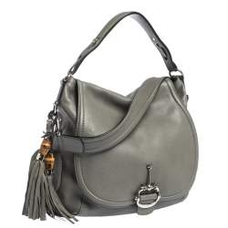 مملوكة مسبقًا Gucci Grey Leather Techno Horsebit Flap Hobo
