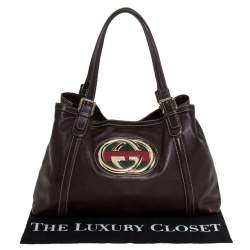 مملوكة مسبقًا  حقيبة يد غوتشي "بريت" متوسطة مزينة بشعار الماركة جي جي جلد بني داكن