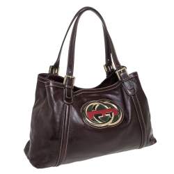 مملوكة مسبقًا  حقيبة يد غوتشي "بريت" متوسطة مزينة بشعار الماركة جي جي جلد بني داكن