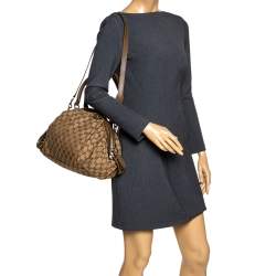 Pre Owned Gucci Beige/Olive Green GG Canvas and Leather Medium Sukey Boston Bag