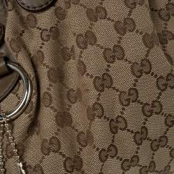Pre Owned Gucci Beige/Olive Green GG Canvas and Leather Medium Sukey Boston Bag