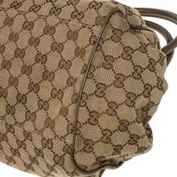 Pre Owned Gucci Beige/Olive Green GG Canvas and Leather Medium Sukey Boston Bag