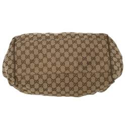 Pre Owned Gucci Beige/Olive Green GG Canvas and Leather Medium Sukey Boston Bag