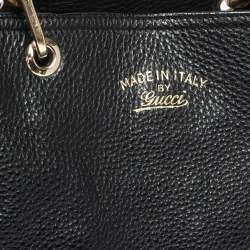 Pre Owned Gucci Black Leather Bamboo Handle Tote