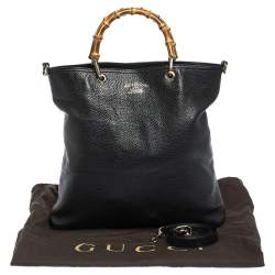 Pre Owned Gucci Black Leather Bamboo Handle Tote