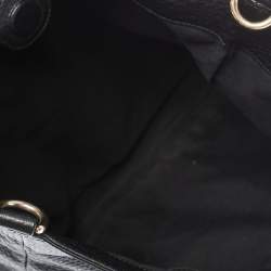 Pre Owned Gucci Black Leather Bamboo Handle Tote