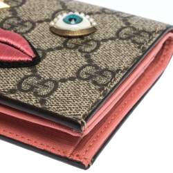 Gucci Beige GG Supreme Canvas Embroidered Face Bifold Card Holder