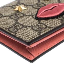 Gucci Beige GG Supreme Canvas Embroidered Face Bifold Card Holder