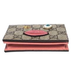 Gucci Beige GG Supreme Canvas Embroidered Face Bifold Card Holder