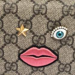 Gucci Beige GG Supreme Canvas Embroidered Face Bifold Card Holder