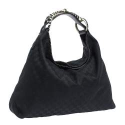 Pre Owned Gucci Black GG Canvas Large Zebra Print Horsebit Hobo