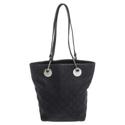 Pre Owned Gucci Black GG Canvas and Leather Shoulder Bag