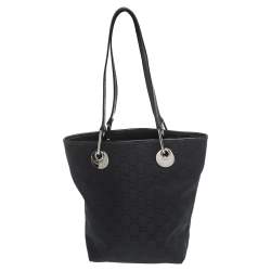 Pre Owned Gucci Black GG Canvas and Leather Shoulder Bag