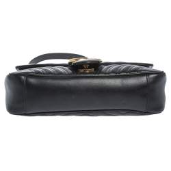 Pre Owned Gucci Black Matelasse Leather Small GG Marmont Shoulder Bag