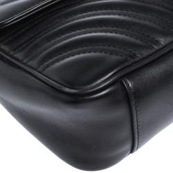 Pre Owned Gucci Black Matelasse Leather Small GG Marmont Shoulder Bag