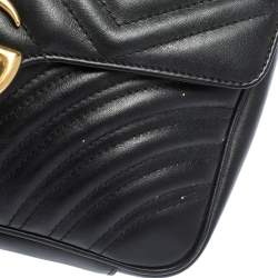 Pre Owned Gucci Black Matelasse Leather Small GG Marmont Shoulder Bag