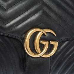 Pre Owned Gucci Black Matelasse Leather Small GG Marmont Shoulder Bag