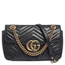 Pre Owned Gucci Black Matelasse Leather Small GG Marmont Shoulder Bag