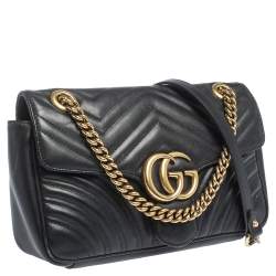 Pre Owned Gucci Black Matelasse Leather Small GG Marmont Shoulder Bag