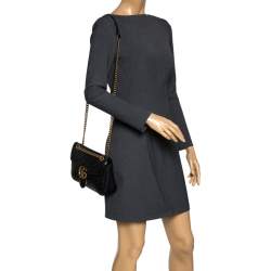 Pre Owned Gucci Black Matelasse Leather Small GG Marmont Shoulder Bag