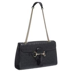Pre Owned Gucci Black Guccissima Leather Medium Emily Chain Shoulder Bag