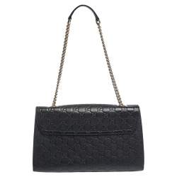 Pre Owned Gucci Black Guccissima Leather Medium Emily Chain Shoulder Bag