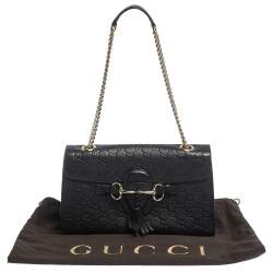 Pre Owned Gucci Black Guccissima Leather Medium Emily Chain Shoulder Bag