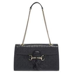 Pre Owned Gucci Black Guccissima Leather Medium Emily Chain Shoulder Bag