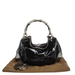 Pre Owned Gucci Black/Metallic Coated Fabric and Patent Leather Medium Babouska Indy Hobo