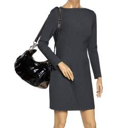 Pre Owned Gucci Black/Metallic Coated Fabric and Patent Leather Medium Babouska Indy Hobo