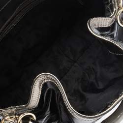 Pre Owned Gucci Black/Metallic Coated Fabric and Patent Leather Medium Babouska Indy Hobo