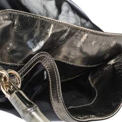 Pre Owned Gucci Black/Metallic Coated Fabric and Patent Leather Medium Babouska Indy Hobo