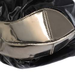 Pre Owned Gucci Black/Metallic Coated Fabric and Patent Leather Medium Babouska Indy Hobo
