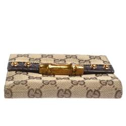 Gucci Beige/Ebony GG Canvas Studs Bamboo Bar Compact Wallet