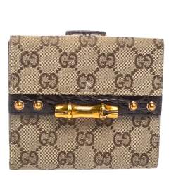 Gucci Beige/Ebony GG Canvas Studs Bamboo Bar Compact Wallet