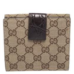 Gucci Beige/Ebony GG Canvas Studs Bamboo Bar Compact Wallet