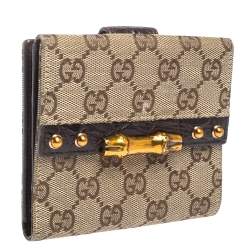 Gucci Beige/Ebony GG Canvas Studs Bamboo Bar Compact Wallet