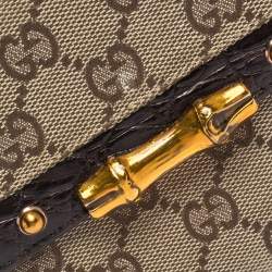 Gucci Beige/Ebony GG Canvas Studs Bamboo Bar Compact Wallet