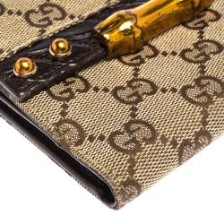 Gucci Beige/Ebony GG Canvas Studs Bamboo Bar Compact Wallet