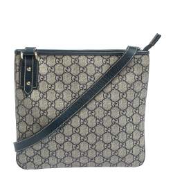 Pre Owned Gucci Grey/Blue GG Supreme Canvas and Leather Crossbody Bag