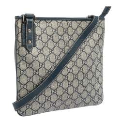 Pre Owned Gucci Grey/Blue GG Supreme Canvas and Leather Crossbody Bag