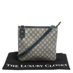 Pre Owned Gucci Grey/Blue GG Supreme Canvas and Leather Crossbody Bag